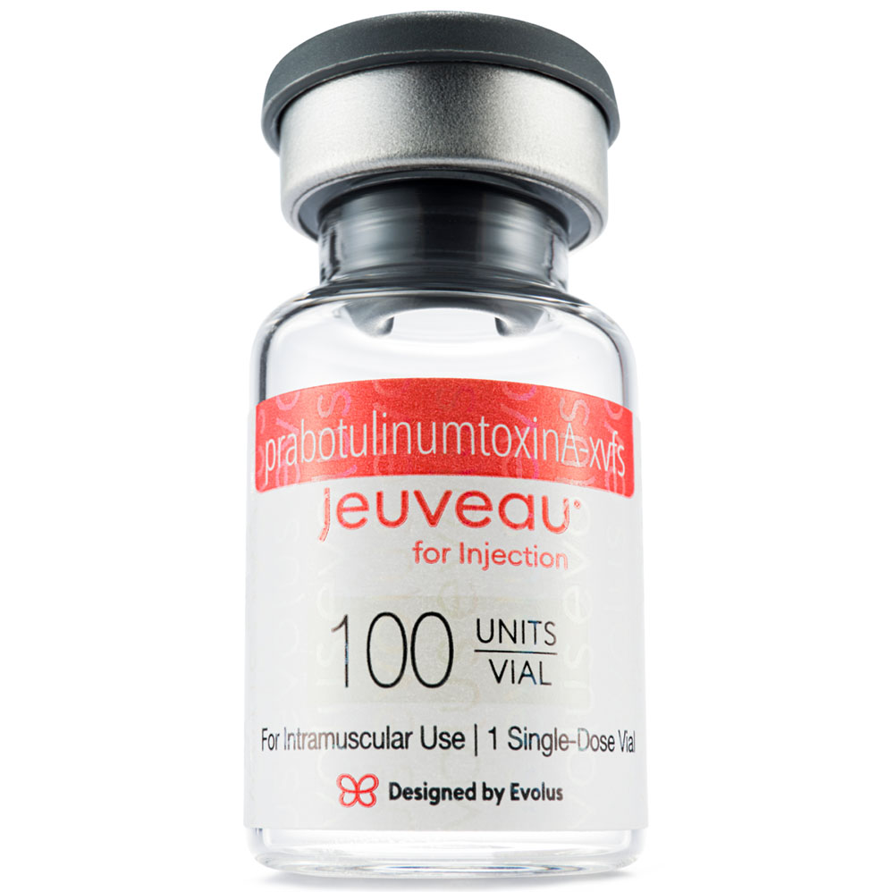 glass bottle of jeuveau facial injection 100 units